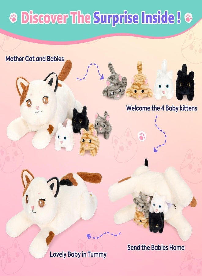 Onsoyours Original 5PC Cat Stuffed Animals with Babies Inside, Kawaii Kiity Plush with Mommy & 4 Kittens - Cute Plushies Toys for Girls Kids (White) - Image 3